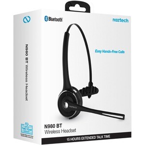 Naztech N980 BT Wireless Headset with Base - Black - Stereo - Wireless - Bluetooth - 33 ft - Over-the-head - Binaural - Su
