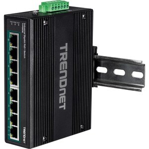 TRENDnet 8-Port Hardened Industrial Unmanaged Gigabit 10/100/1000Mbps DIN-Rail Switch w/ 8 x Gigabit PoE+ Ports; TI-PG80B;