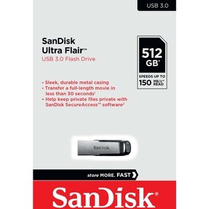 Pen Drive SanDisk Ultra Flair - 512 GB - USB 3.0, USB 2.0 - 150 MB/s Read Speed