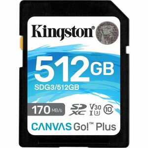 Kingston Canvas Go! Plus 512 GB Class 10/UHS-I (U3) V30 SDXC - 170 MB/s Read - 90 MB/s Write