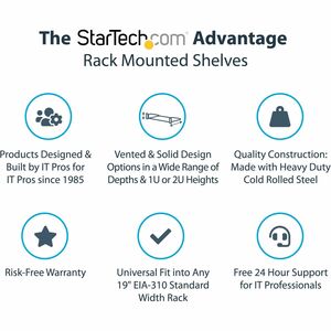 StarTech.com 1U Vented Server Rack Cabinet Shelf - Fixed 10in Deep Cantilever Rackmount Tray for 19" Data/AV/Network Enclo