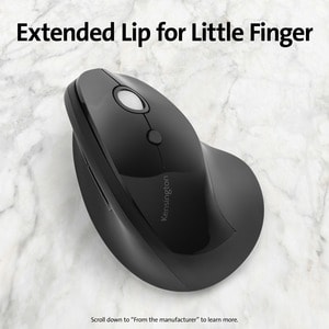 Kensington Pro Fit Ergo Vertical Wireless Mouse - Wireless - Radio Frequency - Black - USB - 1600 dpi - Scroll Wheel - 6 B