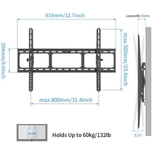 Amer Mounts Wall Mount for Flat Panel Display, Monitor - 1 Display(s) Supported - 100" Screen Support - 60 kg Load Capacit