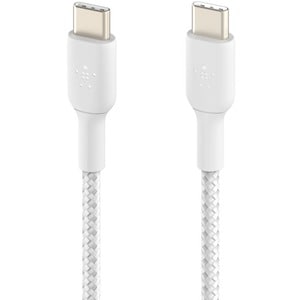 Belkin Braided USB-C to USB-C Cable (1m / 3.3ft, White) - 3.3 ft (1.01 m) USB-C Data Transfer Cable for Smartphone, Tablet