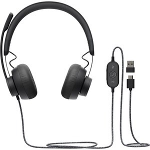 Logitech Zone Headset - Stereo - USB Type C - Wired - 32 Ohm - 20 Hz to 16 kHz - Over-the-head - Binaural - Circumaural - 