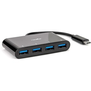 Rocstor Premium Portable 4 Port Hub - USB-C to 4x USB-A Slim Hub - USB 3.0 Hub - Bus Powered - Black - USB C to USB Type-A