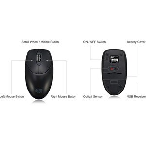 Adesso Antimicrobial Wireless Desktop Mouse - Optical - Wireless - 30 ft - Radio Frequency - 2.40 GHz - Black - USB Type A