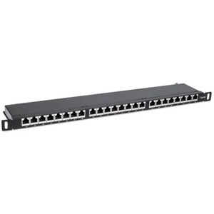 Patch Panel, Cat6a, FTP, 24-Port, 19", 0.5U, Shielded, 90° Top-Entry Punch Down Blocks, Black - 24 x RJ-45 - Desktop