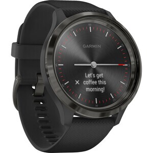 Garmin vívomove 3 GPS Watch - Slate - Stainless Steel Body - Black Case - Fiber Reinforced Polymer Case - Silicone Band - 
