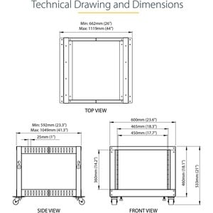 StarTech.com 4-Post 8U Mobile Open Frame Server Rack, 19in Network Rack with Casters, Small Rolling Rack for Computer/AV/D