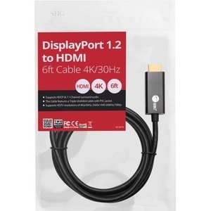 SIIG DisplayPort 1.2 To HDMI 6ft Cable 4K/30Hz - 6 ft DisplayPort/HDMI A/V Cable for Audio/Video Device, HDTV, PC, Monitor