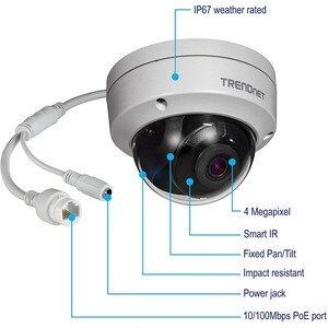 Cámara de red TRENDnet TV-IP315PI 4 Megapíxel Interior/Exterior HD - Cúpula - 30 m - H.264, H.265, MJPEG - 2560 x 1440 Fij