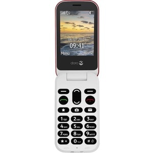 Doro 6041 Feature Phone - 320 x 240 - 2G - Red, White - Flip - MediaTek MT6260A SoC - 2 SIM Support - SIM-free - Rear Came