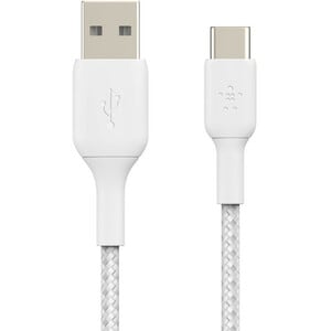 Belkin Braided USB-C to USB-A Cable (2m / 6.6ft, White) - 2.01 m USB-C/USB-A Data Transfer Cable for Smartphone, Tablet, N
