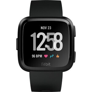 Fitbit Versa Smart Watch - Rectangular Case Shape - 24.07 mm Case Height - 24.07 mm Case Width - Black, Black Aluminium Bo