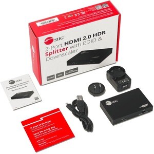 SIIG 2 Port HDMI 2.0 4K @60Hz HDR Splitter with EDID & Downscaler - Metal Housing for Stable & Reliable Performance - 18Gb