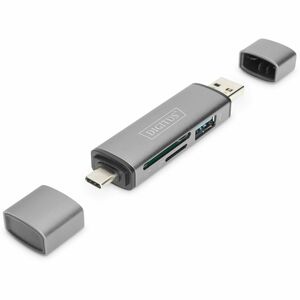 Digitus USB Hub/FlashCard Reader - USB 2.0 Type A, USB 2.0 Type C - 60 MB/s, 640 MB/s - Smartphone, Tablet, Notebook, Flas