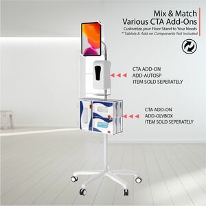 CTA Digital Heavy-Duty Medical Mobile Floor Stand for 7-13 Inch Tablets (White) - Up to 13" Screen Support - 65" Height - 