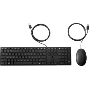 HP Wired Desktop 320MK Mouse and Keyboard - USB Cable Keyboard - English - Black - Cable Mouse - Black - Compatible with PC