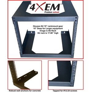 4XEM 12U 18" Deep Wall Mount for Switches and Rackmount Networking Equipment- Black - 18" Deep Wall Mounted 12U Open Wall 