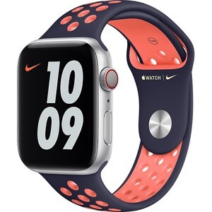 Apple 44mm Blue Black/Bright Mango Nike Sport Band - Regular - Adjustable - Regular - Pin-and-tuck Attachment - Blue Black