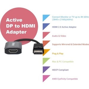 CalDigit Active DisplayPort 1.2 to HDMI 2.0 Adapter - DisplayPort/HDMI A/V Cable for Monitor, TV, Audio/Video Device, Dock
