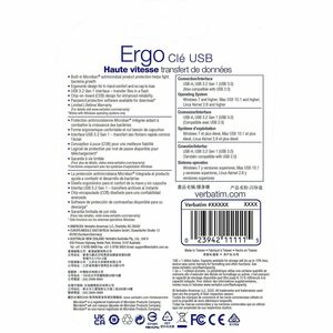 Verbatim 128GB Ergo USB 3.0 Flash Drive - Blue - The Verbatim Ergo USB drive features an ergonomic design for in-hand comf