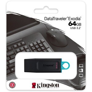Kingston DataTraveler Exodia 64 GB USB 3.2 (Gen 1) Flash-Laufwerk - Schwarz, Teal