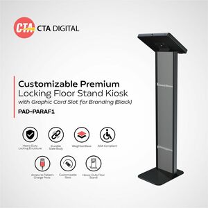 CTA Digital Customizable Premium Locking Floor Stand Kiosk with Graphic Card Slot for branding for 10.2-in iPad 7th, 8th G