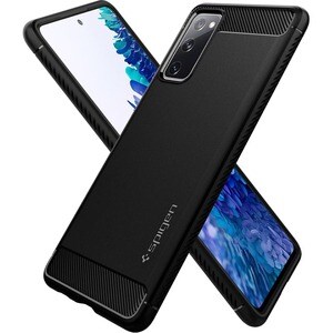 Spigen Rugged Armor Rugged Case for Samsung Galaxy S20 FE Smartphone - Textured With Carbon Fiber - Matte Black - Glossy, 