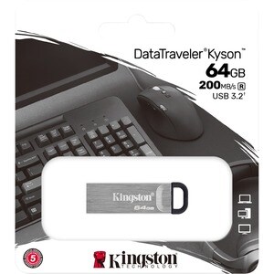 Kingston DataTraveler Kyson 64 GB USB 3.2 (Gen. 1) Typ A Flash-Laufwerk - Silber - 200 MB/s Read Speed - 1 Stück