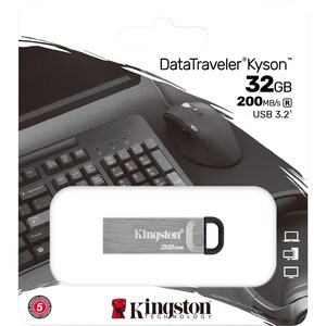 Kingston DataTraveler Kyson DTKN 32 GB USB 3.2 (Gen 1) Type A Flash Drive - Silver - 200 MB/s Read Speed - 1 Piece
