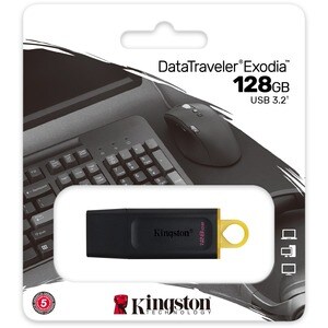 Unidad flash Kingston DataTraveler Exodia DTX - 128GB - USB 3.2 (Gen 1) - Negro, Amarillo