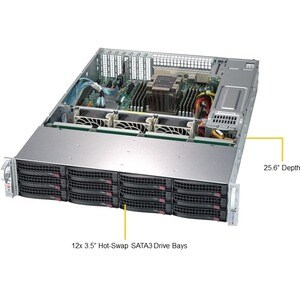 Supermicro SuperStorage 5029P-E1CTR12L - 2U 可机架安装 - P LGA-3647插座 - 1 x 处理器支持 - Intel C622 芯片 - 2 TB DDR4 SDRAM DDR4-2933/P