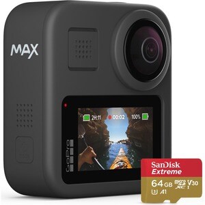 GoPro MAX 数码摄像机触控屏 - 5.6K - 黑 - 16:9 - H.264 - 电子 (IS) - USB - microSD - 存储卡 - 粘合剂安装