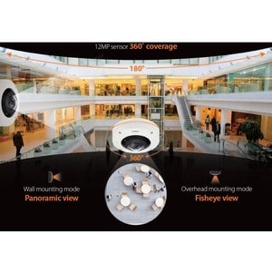 Wisenet XNF-9010RV 12 Megapixel Outdoor Network Camera - Color - Fisheye - 32.81 ft Infrared Night Vision - H.264, H.265, 