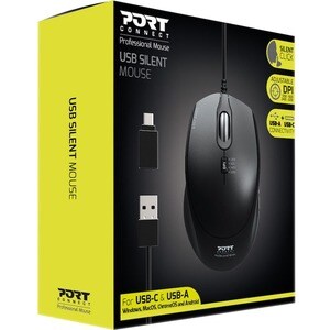 Port Mouse - USB Type A - Optical - 3 Button(s) - Black - 1 - Cable - 3600 dpi - Scroll Wheel - Symmetrical