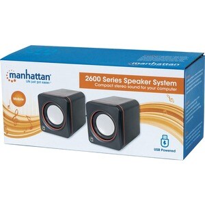 2600 Series Speaker System, Small Size, Big Sound, Two Speakers, Stereo, USB power, Output: 2x 3W, 3.5mm plug for sound, I