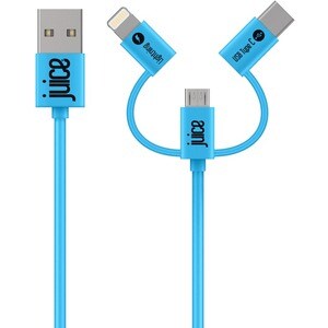 JUICE 1 m Lightning/Micro-USB/USB-C Data Transfer Cable - First End: Lightning, USB Type C - Second End: Micro USB