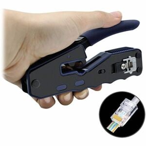 Eaton Tripp Lite Series Crimping Tool with Cable Stripper for Pass-Through RJ45 Plugs - Black, Blue - Non-slip Handle, Sec