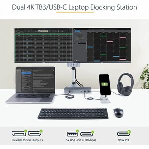 StarTech.com Thunderbolt Dock w/USB-C Host Compatibility - Dual 4K 60Hz DP 1.4 or HDMI TB/USB-C Docking Station - 1x 8K - 