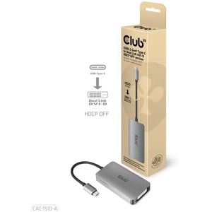 Club 3D DVI-D/USB-C Video Adapter - 1 x Type C USB 3.2 (Gen 1) USB Male - 1 x DVI-D (Dual-Link) Digital Video Female - 384