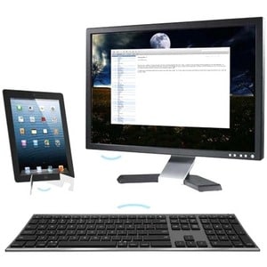 Macally Rechargeable Space Gray Quick Switch Bluetooth Keyboard For Three Devices - Wireless Connectivity - Bluetooth - 11