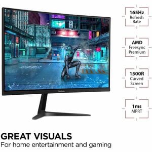 ViewSonic OMNI VX2718-2KPC-MHD 27 Inch Curved 1440p 1ms 165Hz Gaming Monitor with Adaptive Sync, Eye Care, HDMI and Displa