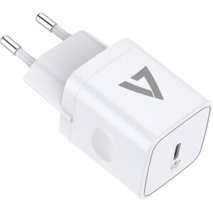 V7 ACUSBC20WPD-BDL-1E 20 W AC Adapter - USB Type-C - For iPhone, Smartphone, Tablet, iPad - 120 V AC, 230 V AC Input - 5 V