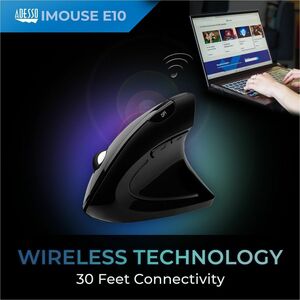 Adesso iMouse E10 Mouse - Radio Frequency - USB - Optical - 6 Button(s) - Black - Wireless - 9.14 m - 2.40 GHz - 1600 dpi 