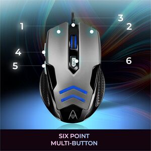 Adesso iMouse X1 Gaming Mouse - USB - Optical - 6 Button(s) - Black, Grey - Cable - 3200 dpi - Scroll Wheel - Right-handed