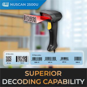 Adesso NuScan NuScan 2500TU Healthcare, Warehouse, Logistics Handheld Barcode Scanner - Cable Connectivity - USB Cable Inc