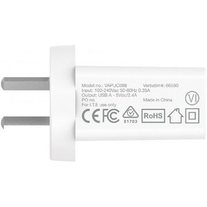 Verbatim VAPUCO88 AC Adapter - 120 V AC, 230 V AC Input - 5 V DC Output - 2.40 A - White