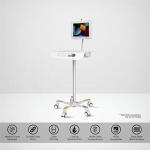 CTA Digital Medical Grade Anti-Microbial VESA Floor Stand with Universal Security Enclosure - Up to 10.50" Screen Support 